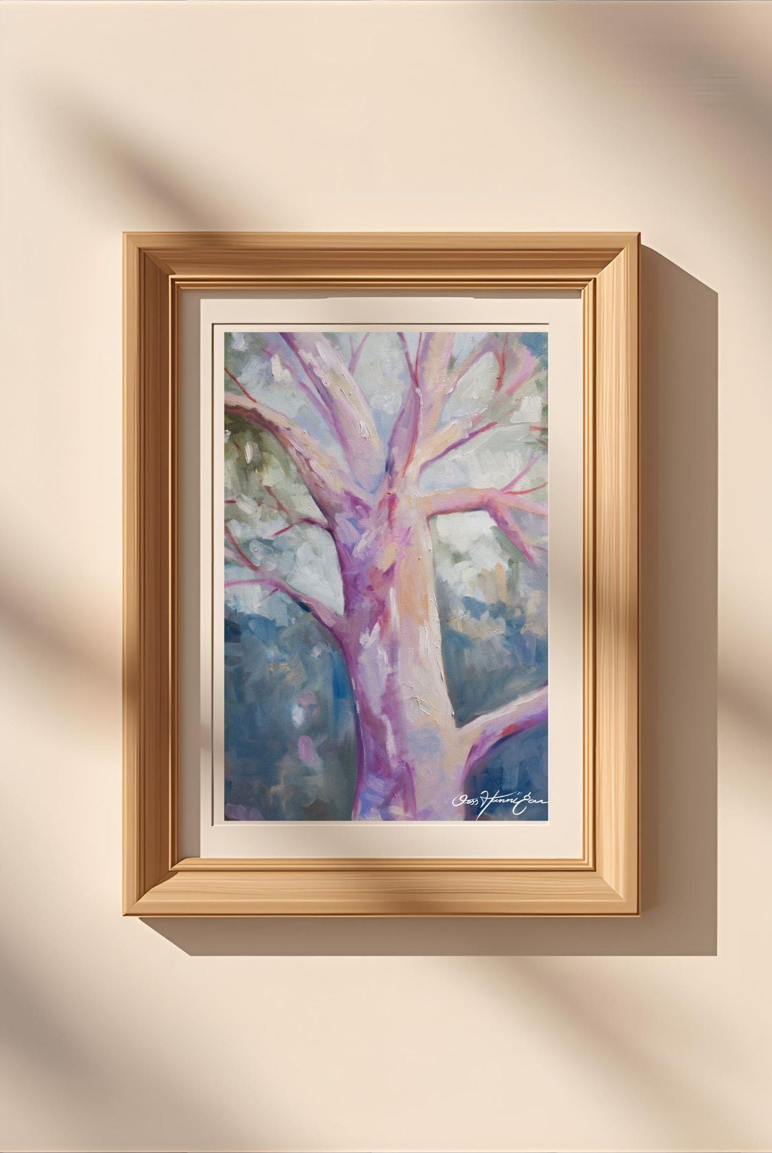 expressive colouful art print by artist Jess Hannigan, Gum tree with pastel tones