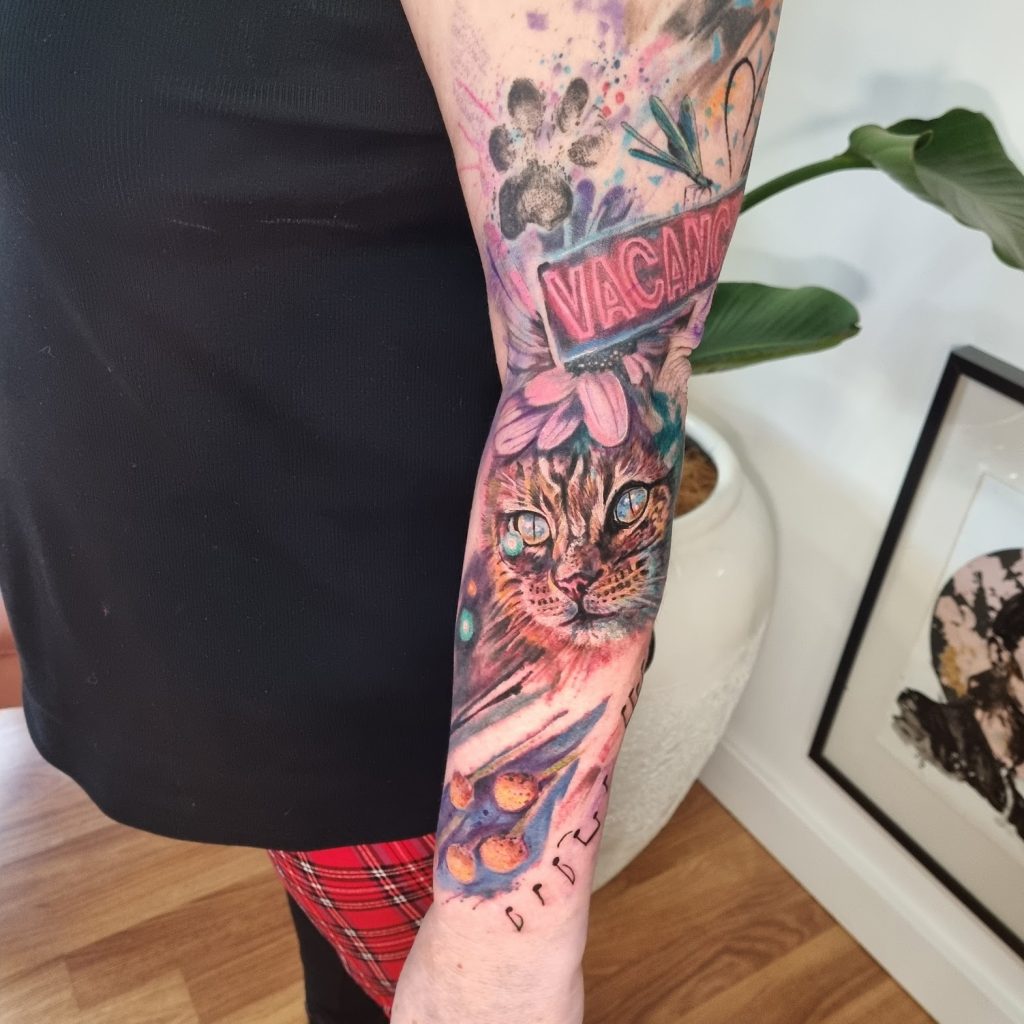 colour cat tattoo, Jesska Hannigan