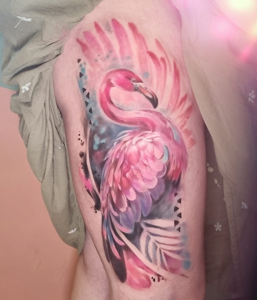 pink flamingo tattoo, Jesska Hannigan